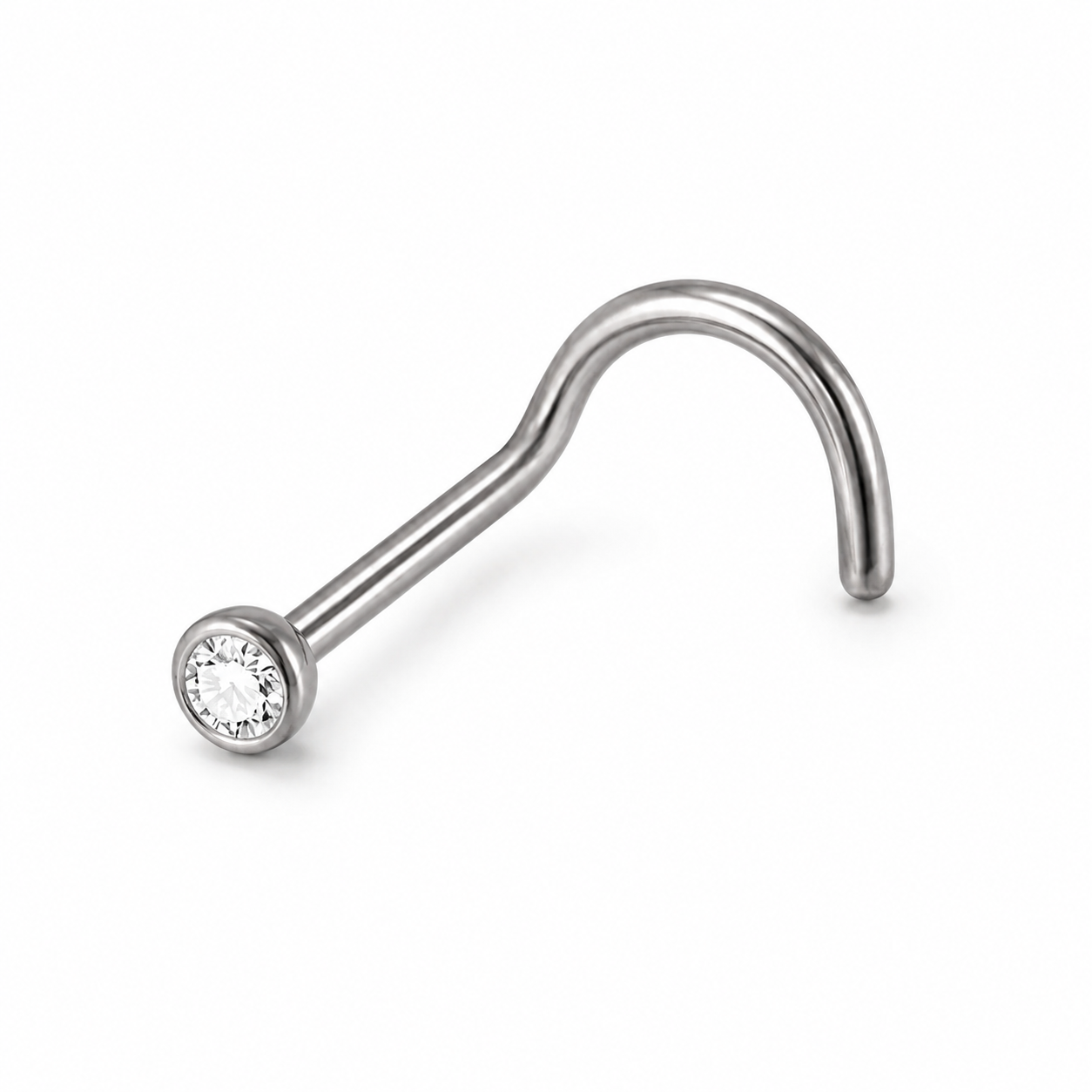 Vis nez argentee zircon rond sertissage bezel — miniature fond blanc taille S