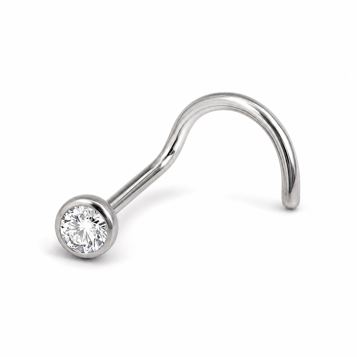 Vis nez argentee zircon rond sertissage bezel — miniature fond blanc profil