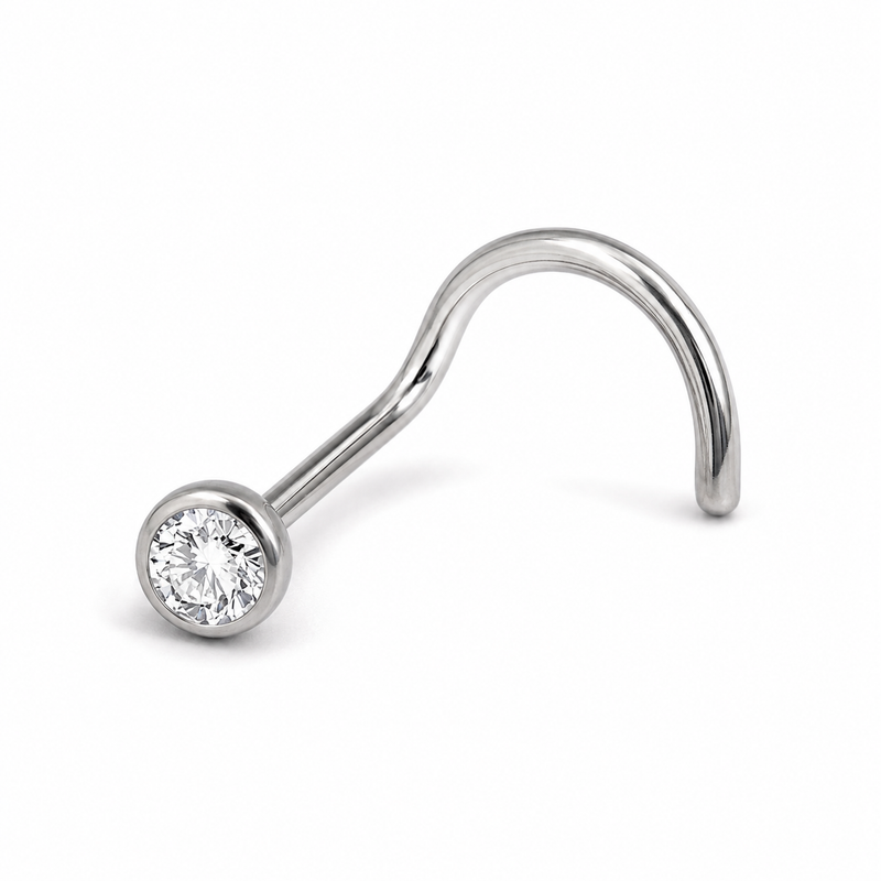 Vis nez argentee zircon rond sertissage bezel — miniature fond blanc profil