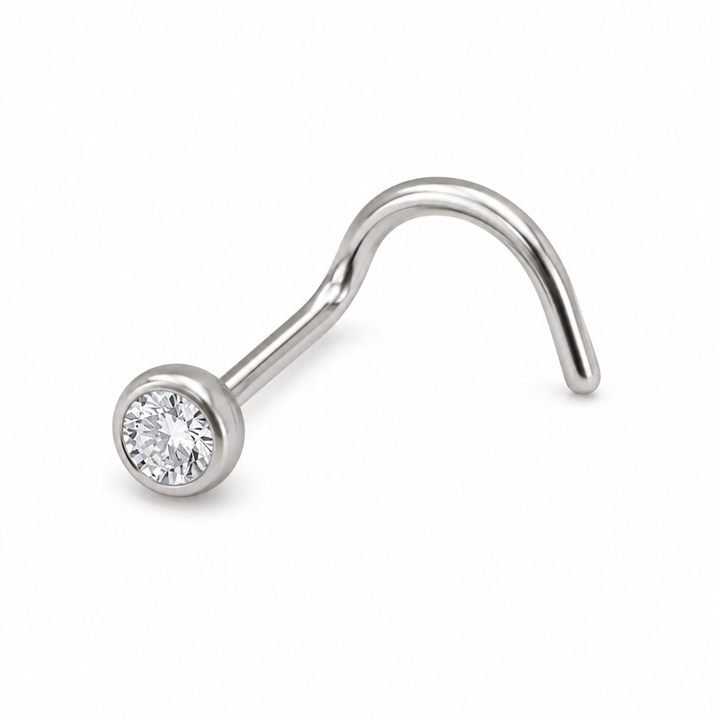 Vis nez argentee zircon rond sertissage bezel — miniature fond blanc