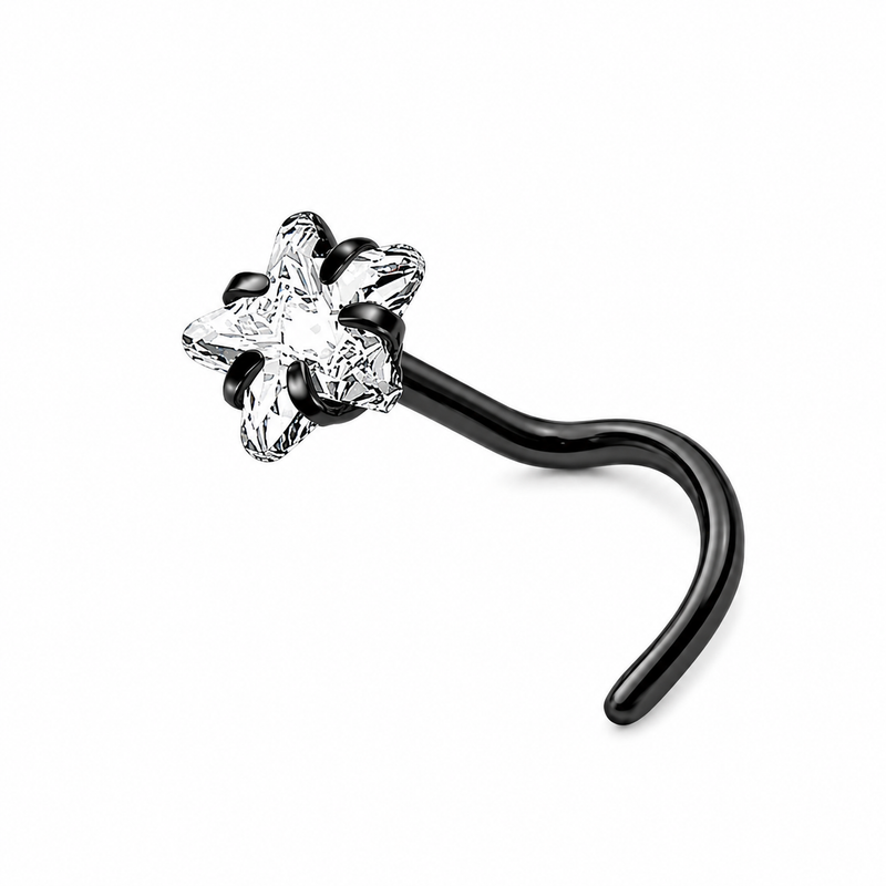 Vis noire PVD etoile 4 branches zircons marquise — miniature fond blanc