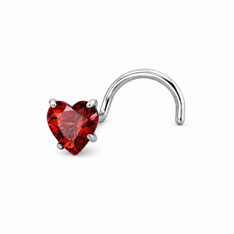 Vis nez argentee zircon coeur rouge serti griffes — miniature fond blanc