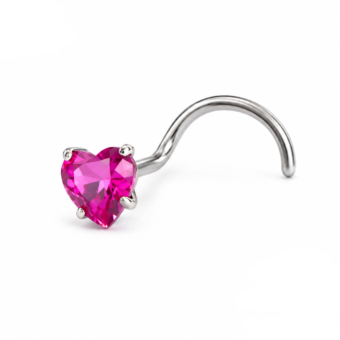 Vis nez argentee zircon coeur rose fuchsia — miniature fond blanc