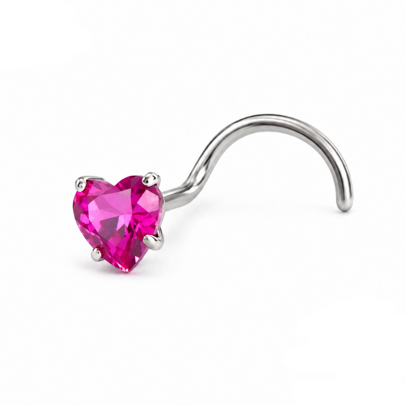 Vis nez argentee zircon coeur rose fuchsia — miniature fond blanc