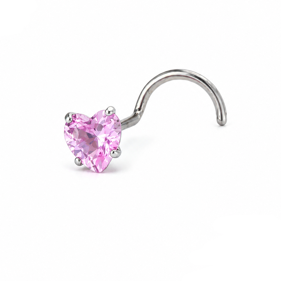 Vis nez argentee zircon coeur rose clair — miniature fond blanc