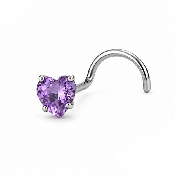 Vis nez argentee zircon coeur violet lilas — miniature fond blanc