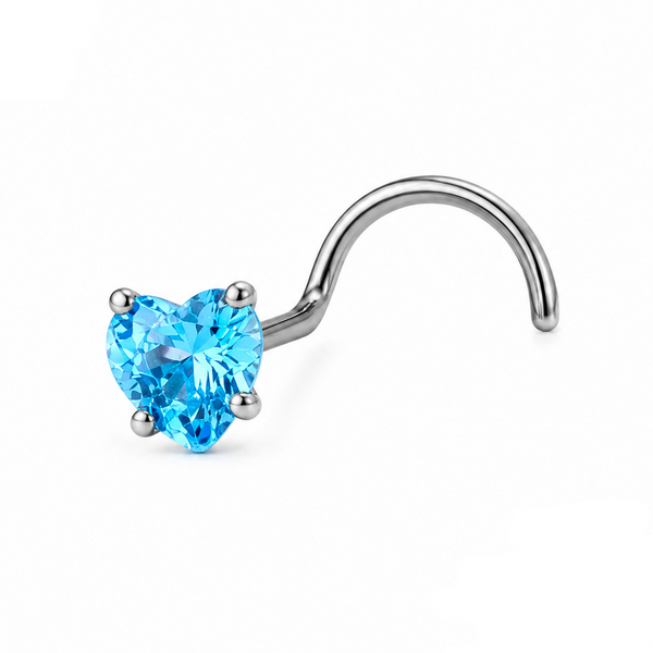 Vis nez argentee zircon coeur bleu saphir — miniature fond blanc