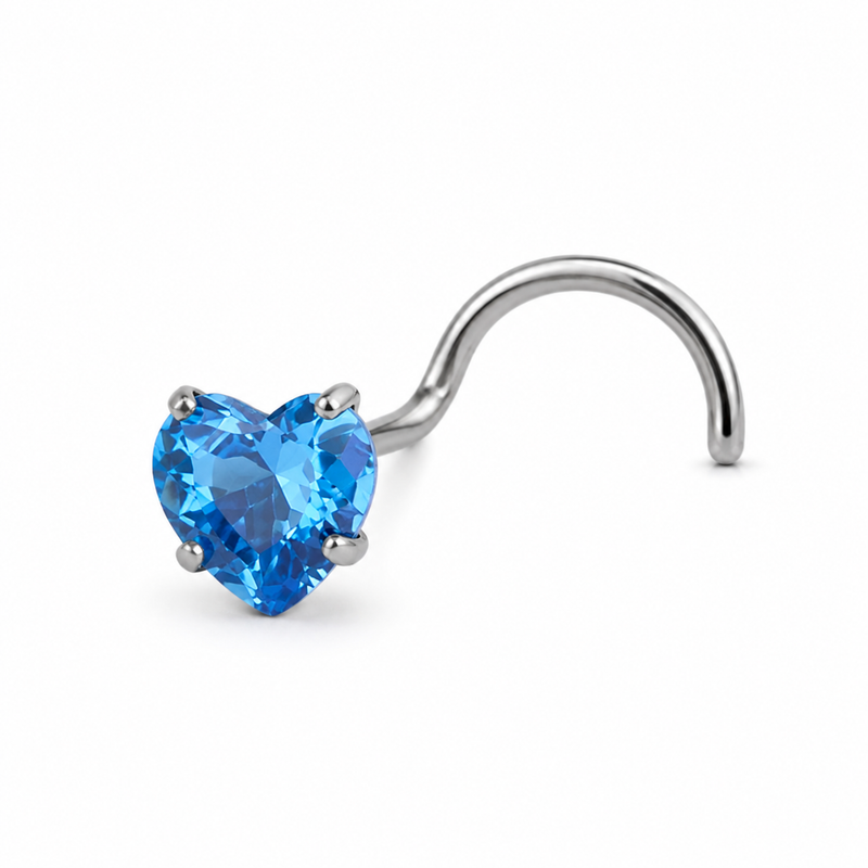 Vis nez argentee zircon coeur bleu ciel — miniature fond blanc