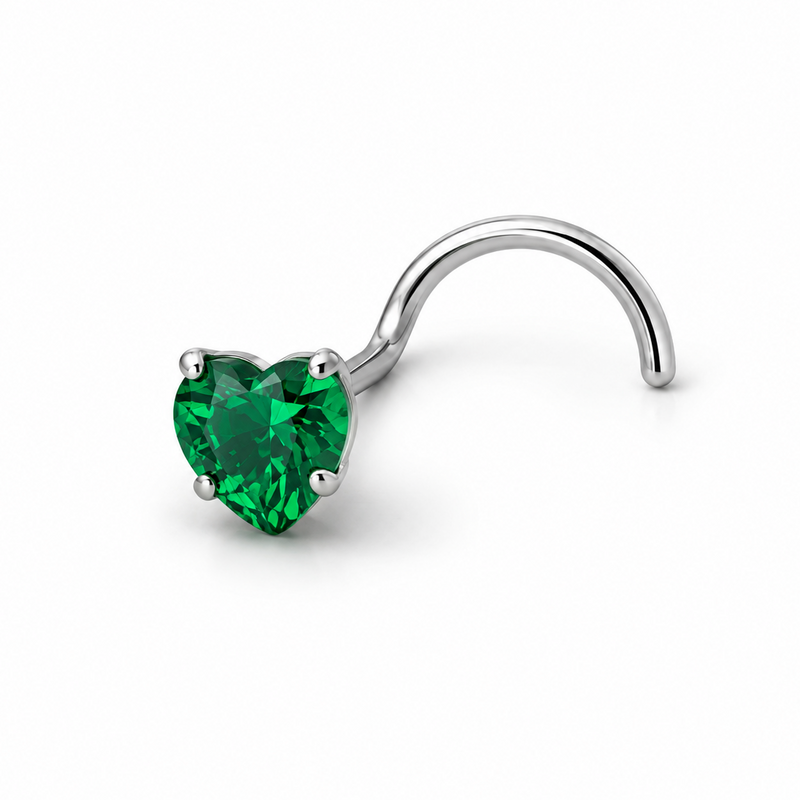 Vis nez argentee zircon coeur vert — miniature fond blanc