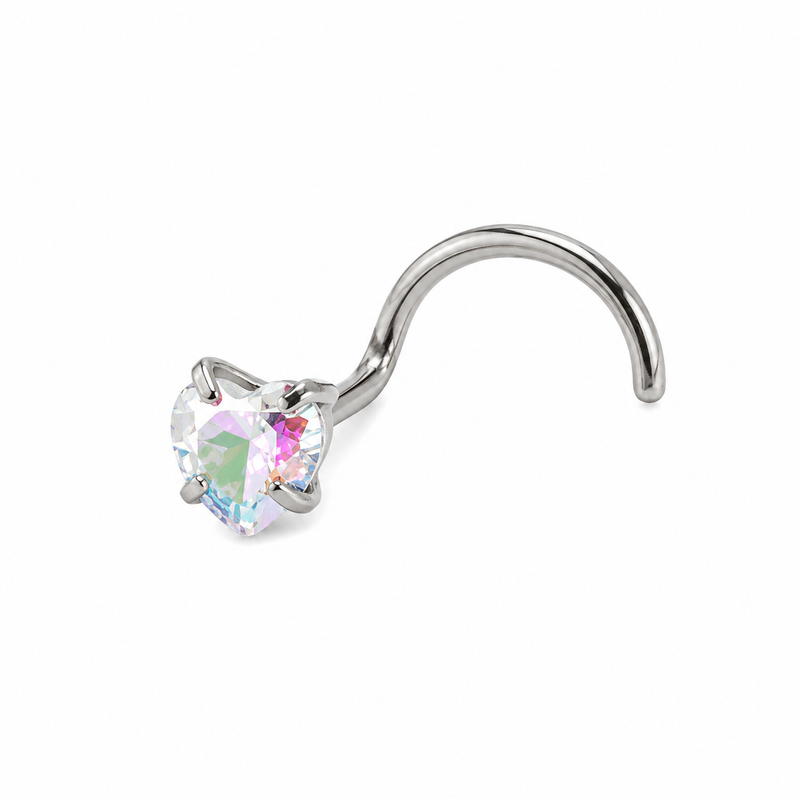 Vis nez argentee zircon coeur arc-en-ciel irise — miniature fond blanc