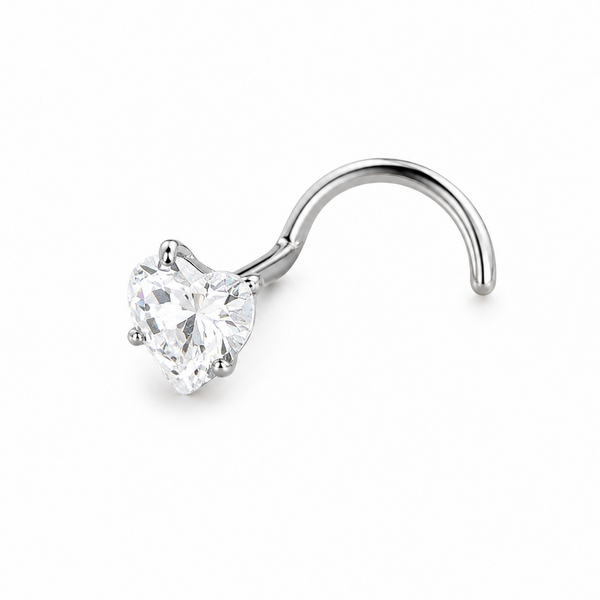Vis nez argentee zircon coeur blanc transparent — miniature fond blanc