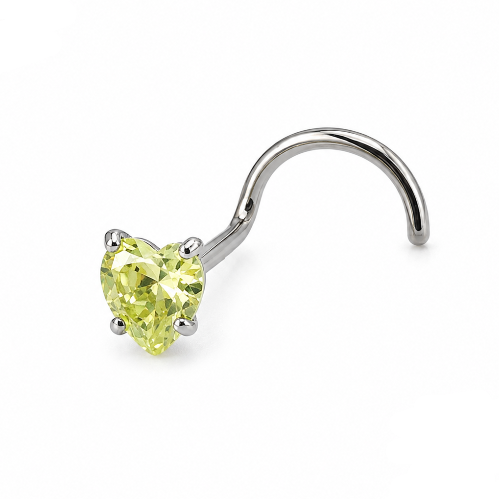 Vis nez argentee zircon coeur vert clair — miniature fond blanc