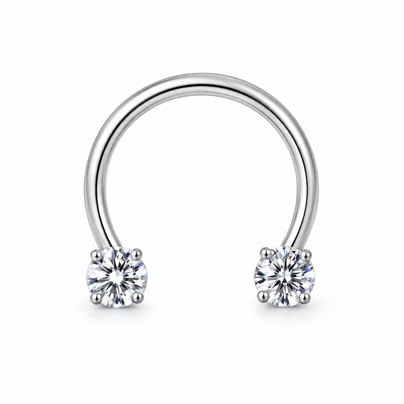 Fer a cheval septum argente 2 zircons blancs griffes - miniature fond blanc