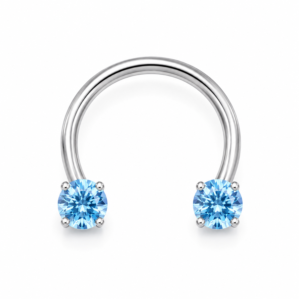 Fer a cheval septum argente 2 zircons bleus griffes - fond blanc