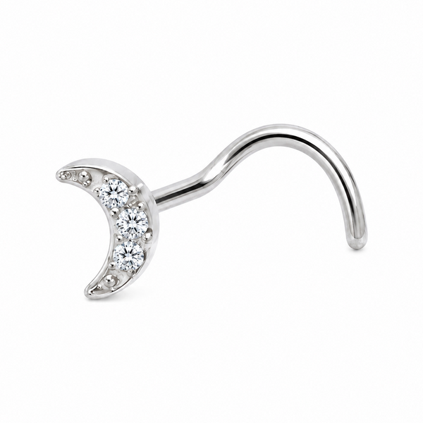 Vis nez argentee croissant de lune 3 zircons — fond blanc