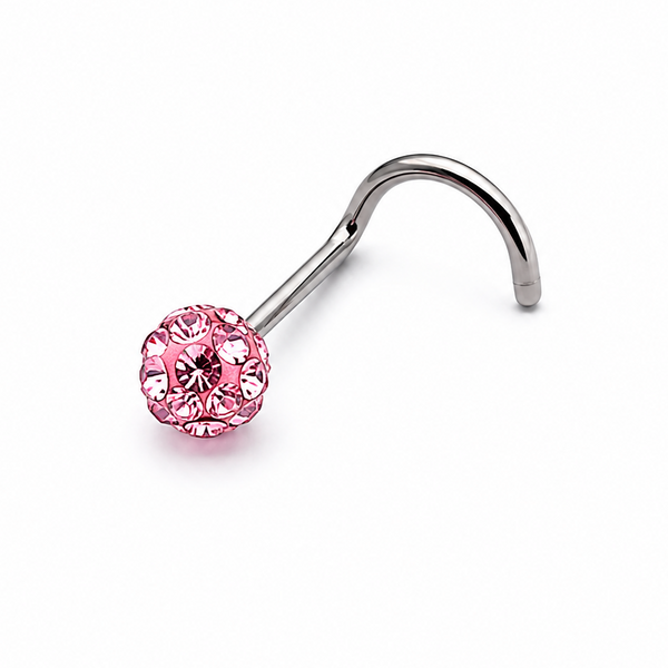 Vis nez argentee boule disco multi-strass rose — miniature fond blanc