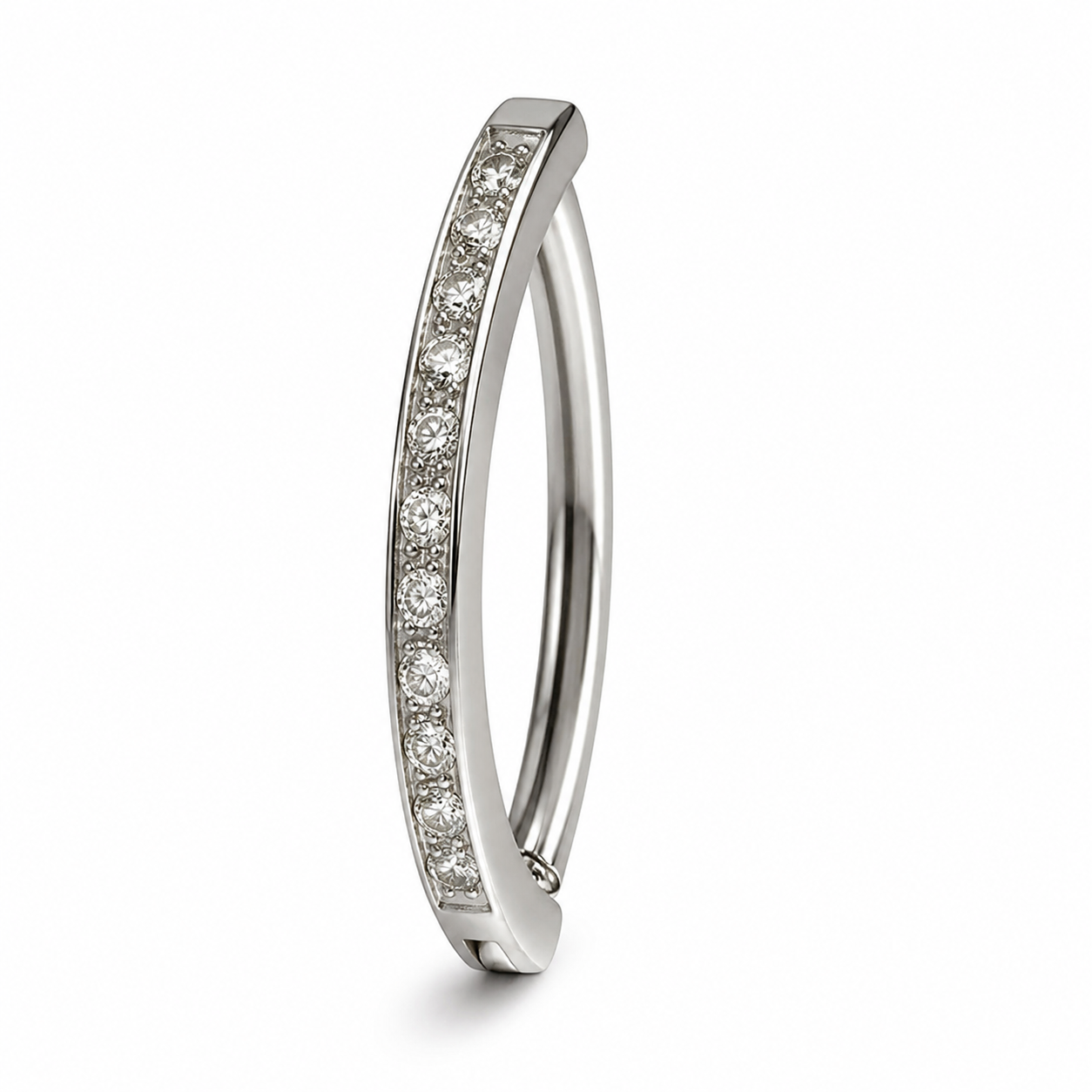 Piercing nombril anneau zircon pavé argenté — anneau à charnière serti