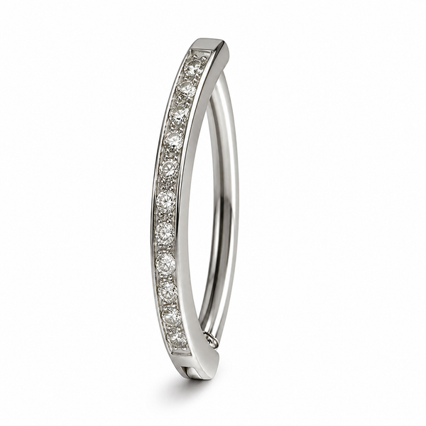 Piercing nombril anneau zircon pavé argenté — anneau à charnière serti