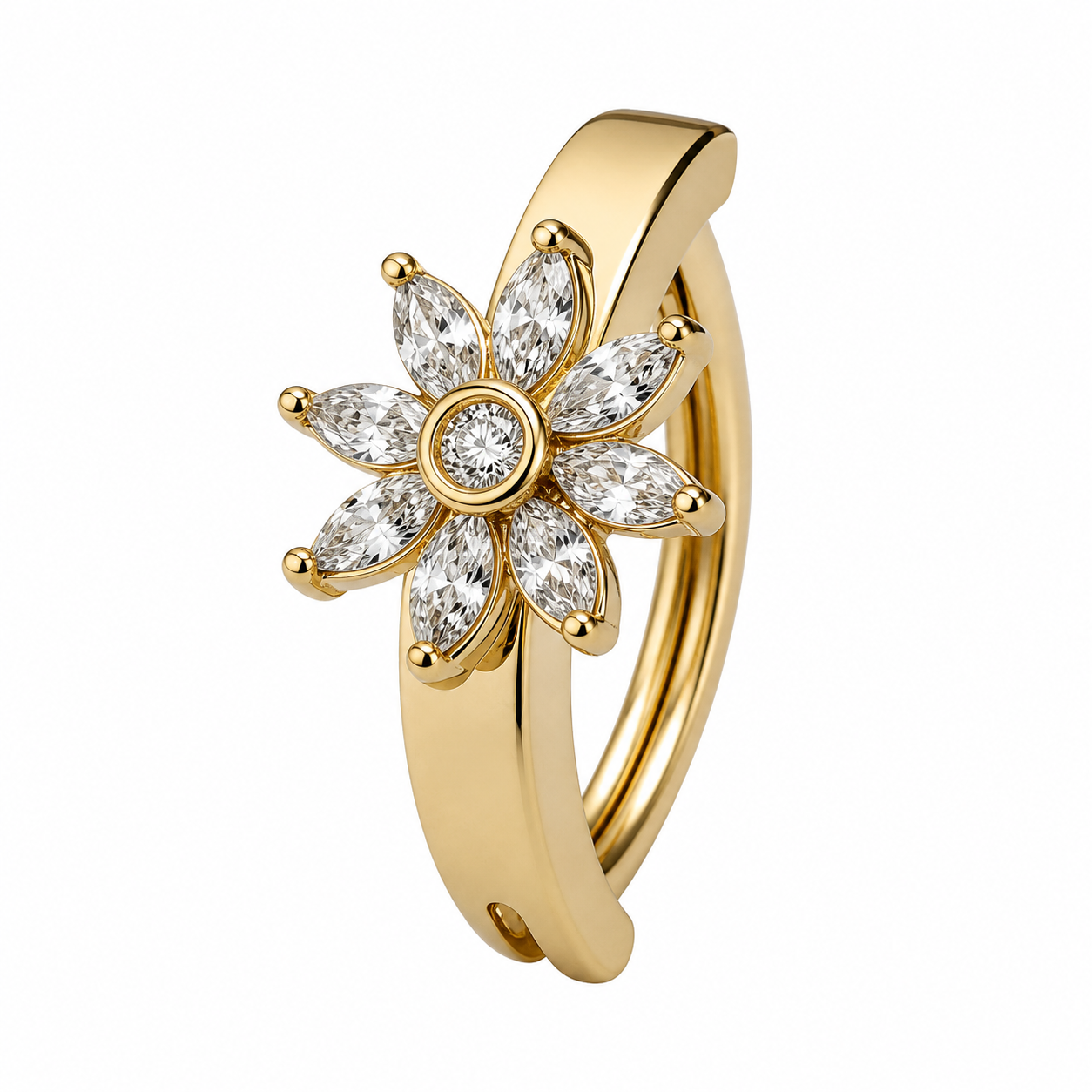 Piercing nombril anneau clicker fleur zircon marquise doré