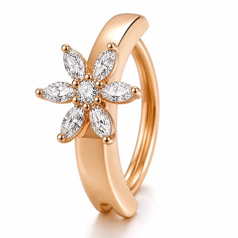 Piercing nombril anneau clicker fleur zircon marquise rose gold