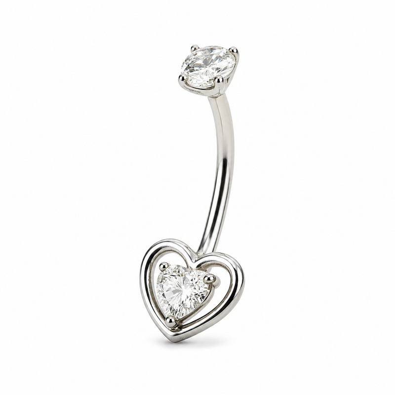 Piercing nombril lune cœur ouvert zircon argenté — pendentif romantique