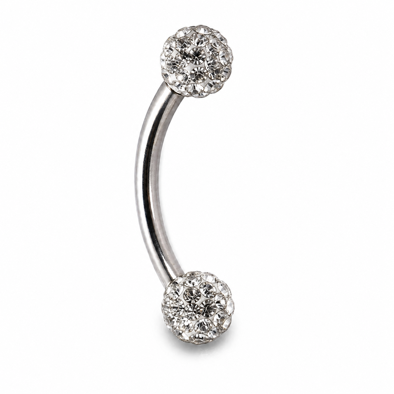 Piercing nombril double boule strass cristal argenté — billes pavées