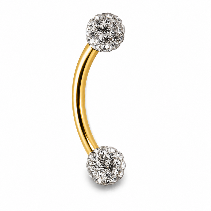 Piercing nombril double boule strass cristal doré — billes pavées