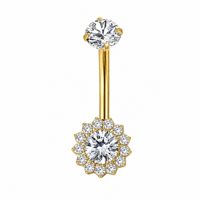 Piercing nombril soleil pavé zircon doré — rosette 16 pierres