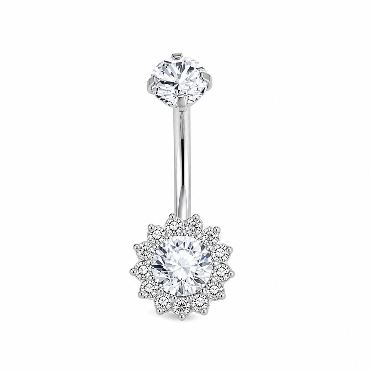 Piercing nombril soleil pavé zircon argenté — rosette 16 pierres
