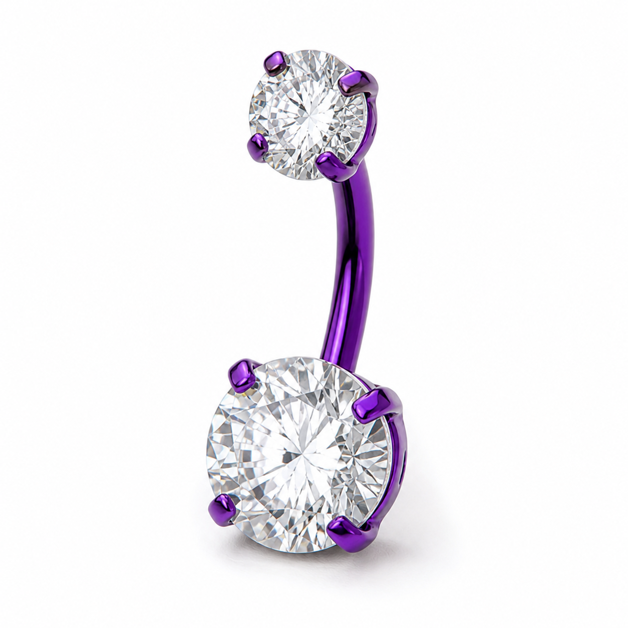 Piercing nombril double zircon titane violet — coloris anodisé