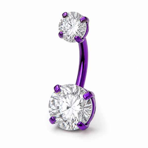 Piercing nombril double zircon titane violet — coloris anodisé