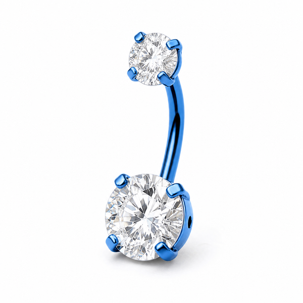 Piercing nombril double zircon titane bleu marine — coloris anodisé