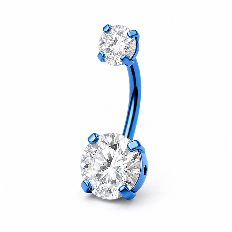 Piercing nombril double zircon titane bleu marine — coloris anodisé
