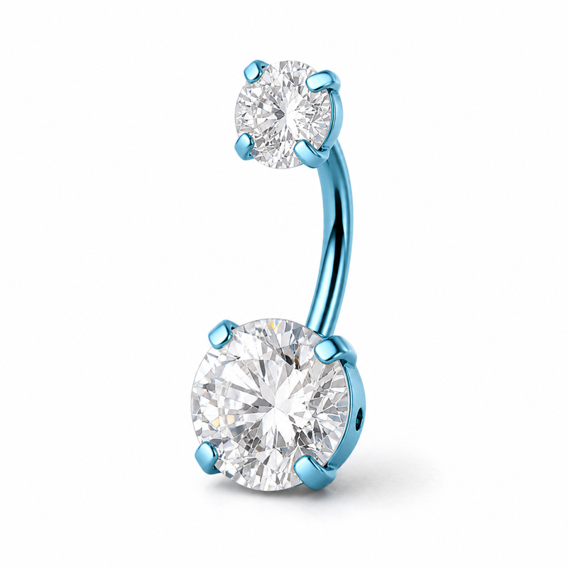 Piercing nombril double zircon titane bleu clair — coloris anodisé