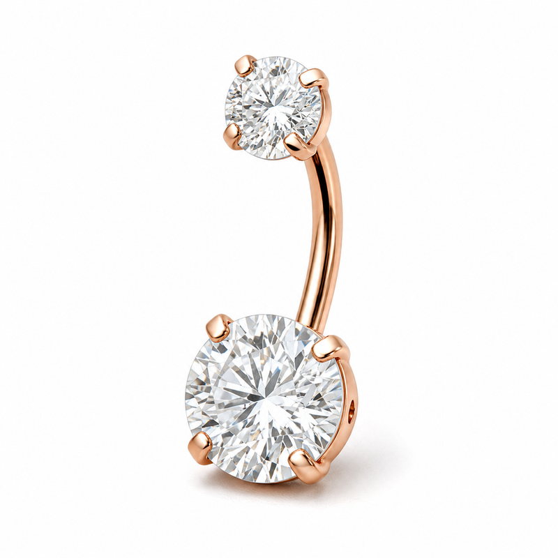 Piercing nombril double zircon titane rose clair — coloris anodisé