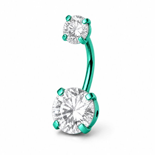 Piercing nombril double zircon titane vert foncé — coloris anodisé