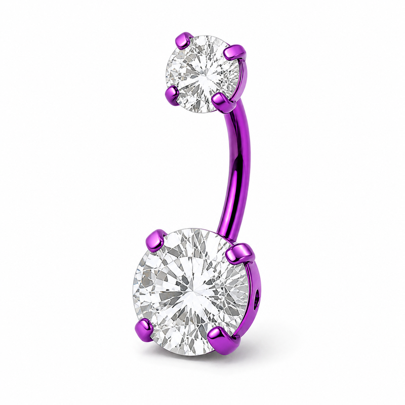 Piercing nombril double zircon titane rose — coloris anodisé