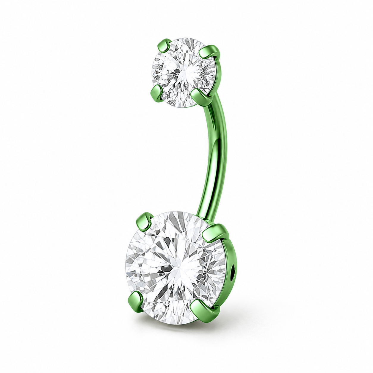 Piercing nombril double zircon titane vert — coloris anodisé