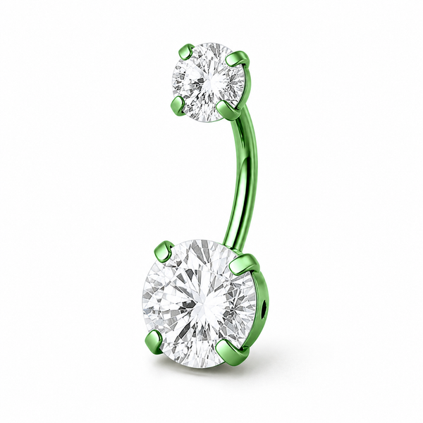 Piercing nombril double zircon titane vert — coloris anodisé