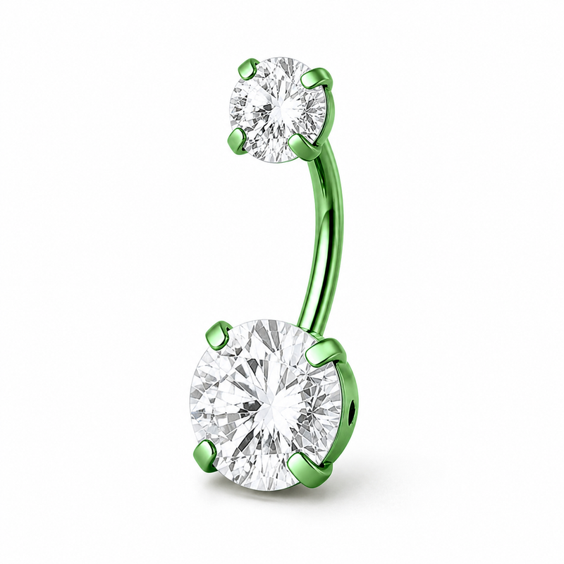 Piercing nombril double zircon titane vert — coloris anodisé