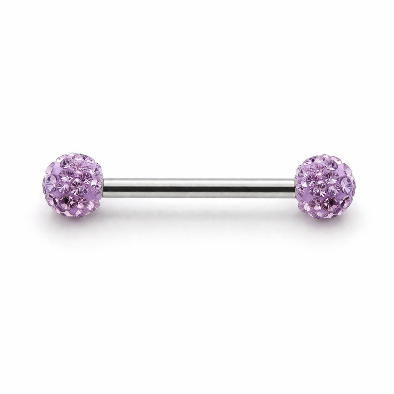 Piercing téton barre argentée double boule disco strass violet — coloris violet