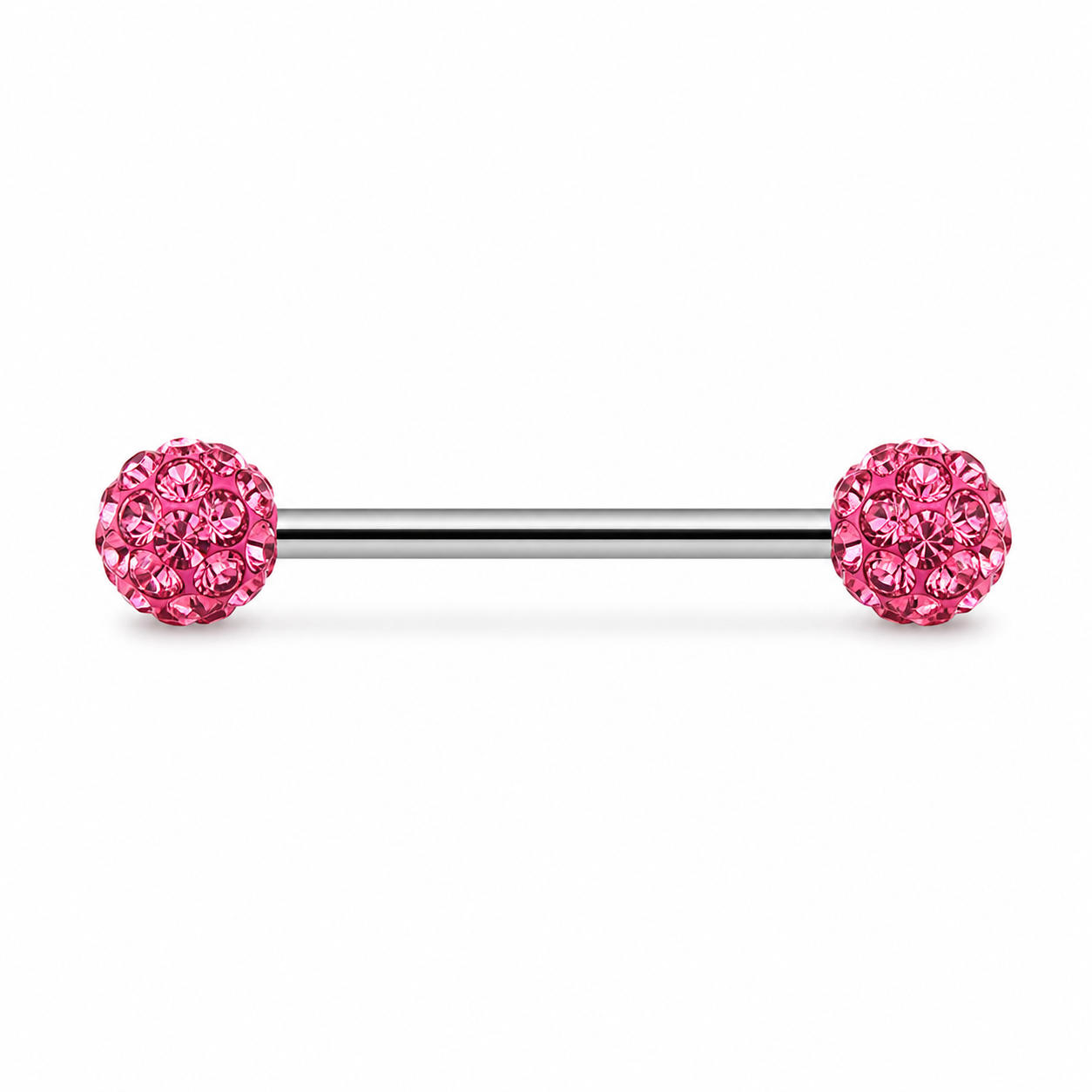 Piercing téton barre argentée double boule disco strass rose — coloris rose
