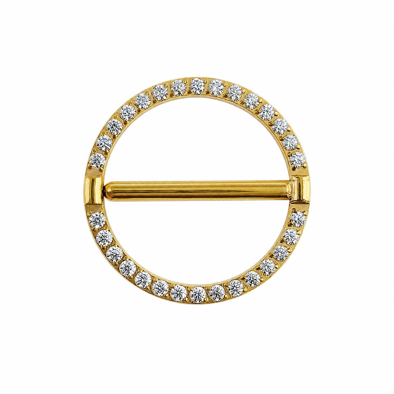 Piercing téton cercle doré entièrement pavé zircon barre traversante — finition dorée