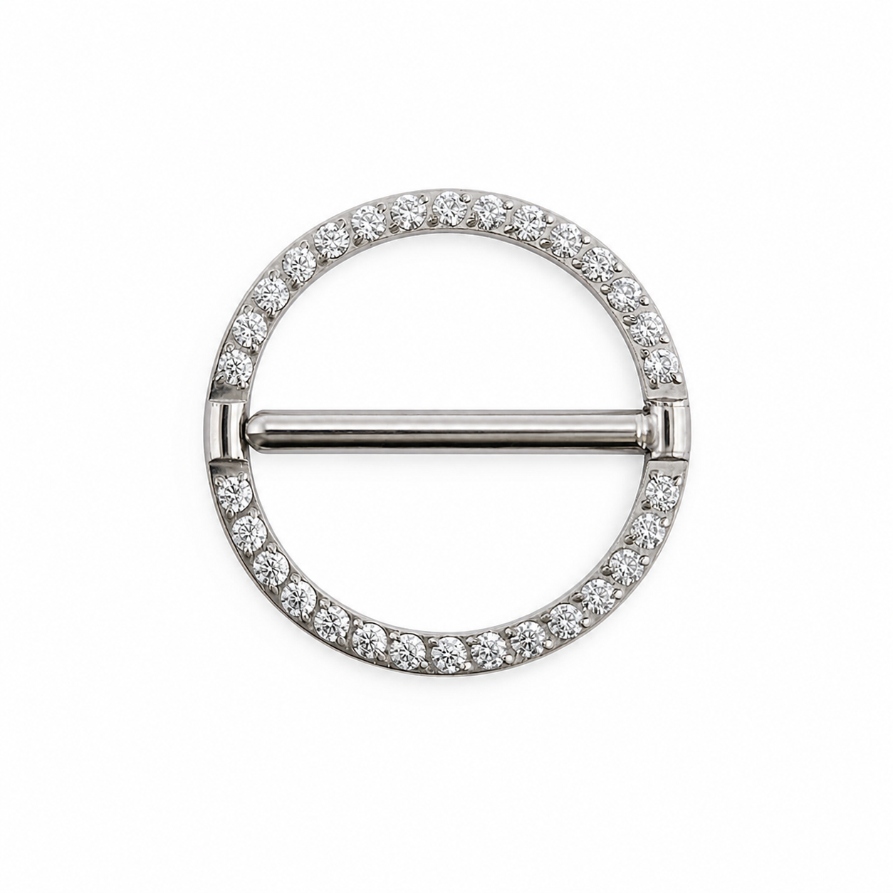 Piercing téton cercle argenté entièrement pavé zircon barre traversante — finition argentée