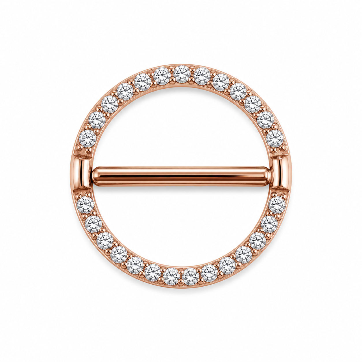 Piercing téton cercle or rose entièrement pavé zircon barre traversante — finition or rose
