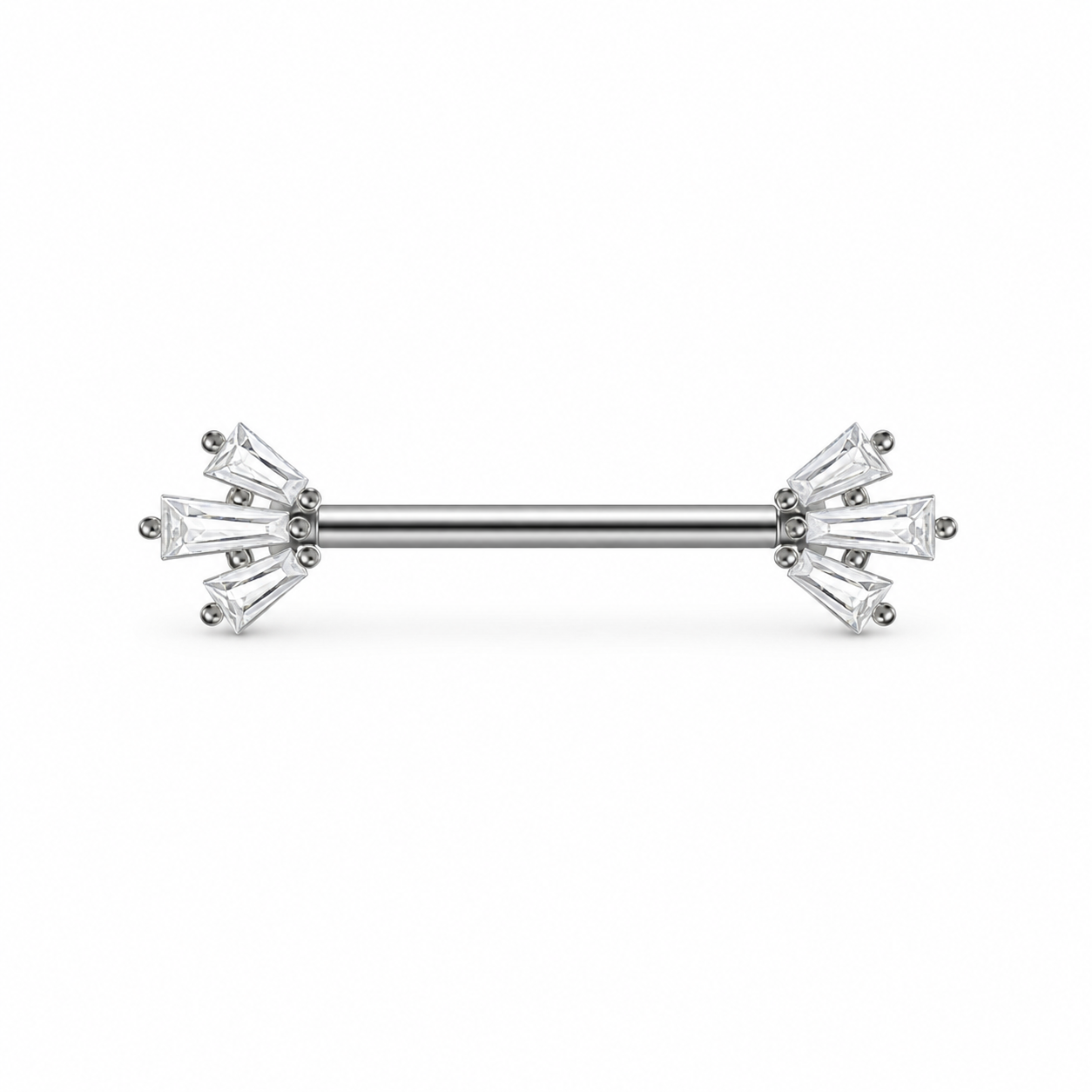 Piercing téton barre argentée baguettes zircon étoile rayonnante — finition argentée