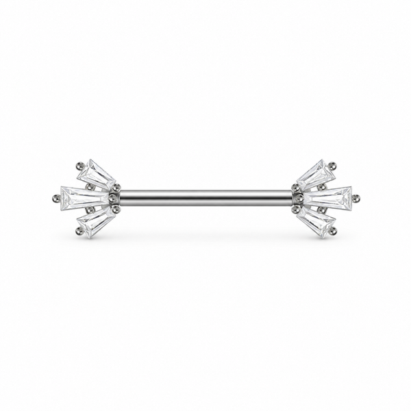 Piercing téton barre argentée baguettes zircon étoile rayonnante — finition argentée