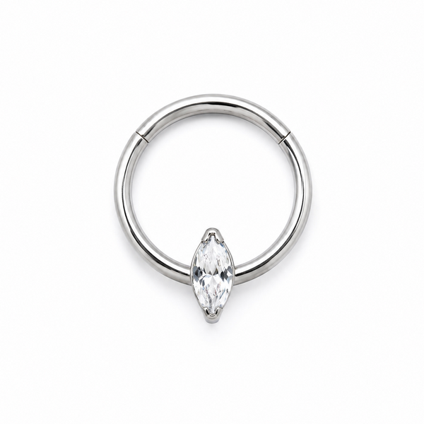 Anneau clicker argente zircon marquise solitaire — miniature fond blanc
