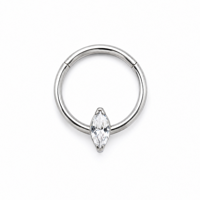 Anneau clicker argente zircon marquise solitaire — miniature fond blanc