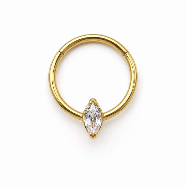 Anneau clicker dore zircon marquise solitaire — miniature fond blanc